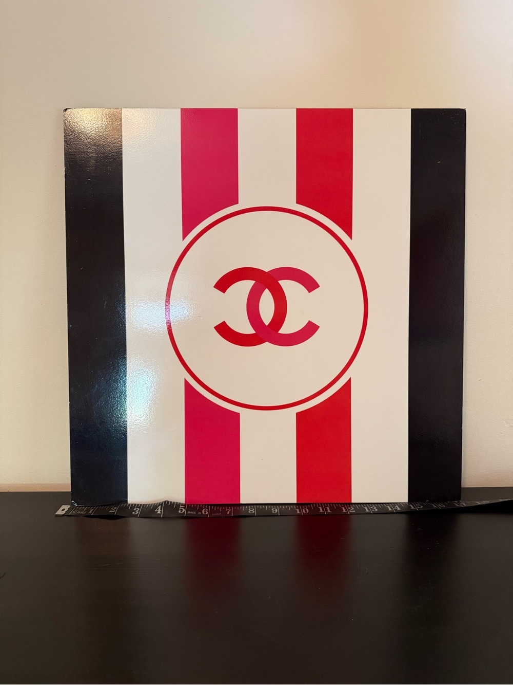 CHANEL Striped CC Logo Panel in Pink, Red, Black, White